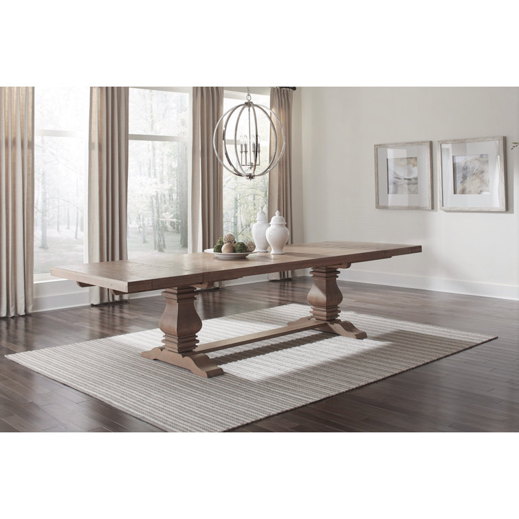 Gracie Oaks Bewdley Extendable Pine Solid Wood Trestle Dining Table